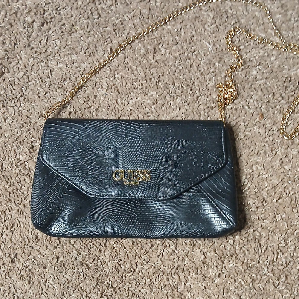 Guess Gold Chain Black Crossbody Purse